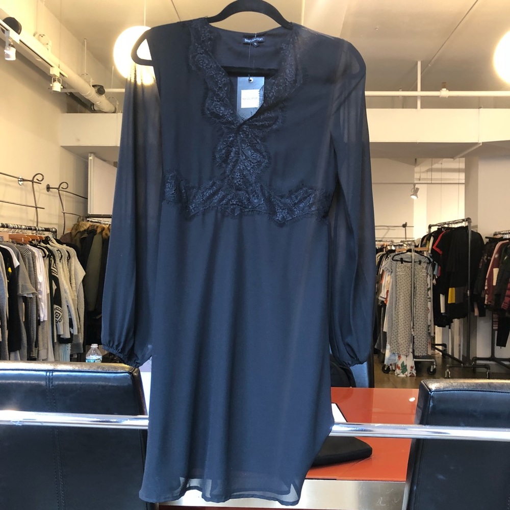 Black lace dress with puffed sleeves
